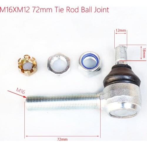 Motorcycle Joint Ball U-joint 12mm×16mm M16XM12 72mm Ball Head Tie Rod End for ATV Quad kart karting Turn joint ball rod Spare