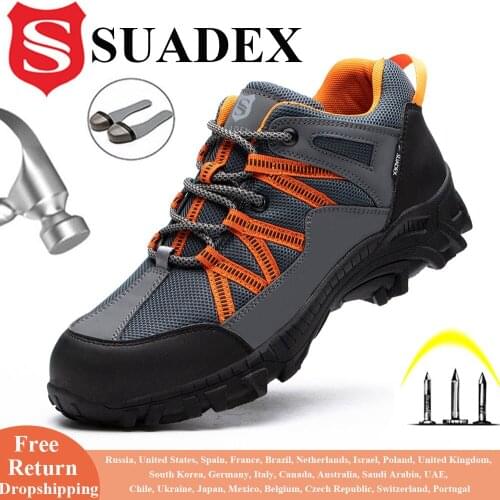 SUADEX Men Safety Shoes New Work Boots Outdoor Puncture Proof SRA Non-Slip Breathable Mens Safety Sneakers Plug EUR Size 37-48