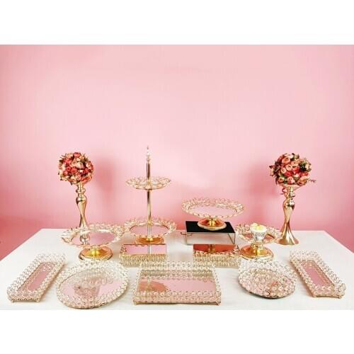3-15Pcs Gold Acryl Mirror Metal Cake Stand Round Wedding Birthday Party Dessert Cupcake Pedestal Display Plate Home Decor