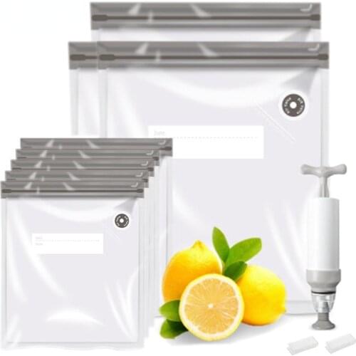10Pcs/Set Gray Bag Kit Reusable Food Vacuum Sealed Bag with Manual Pump Bag Sealed Clamp Food Fresh Bag Frozen-food