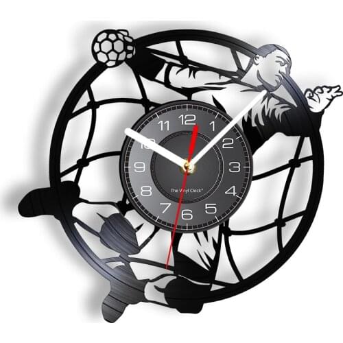 Handball Match Wall Clock Made Of Real Vinyl Record Goaltender Goal Nets Retro LP Record Wall Watch Gift For Handball Player