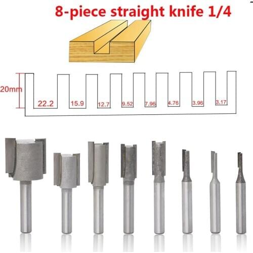 New high quality carbide woodworking cutter 8 piece set 1/4 handle Slotted double edge straight knife Engraving machine head