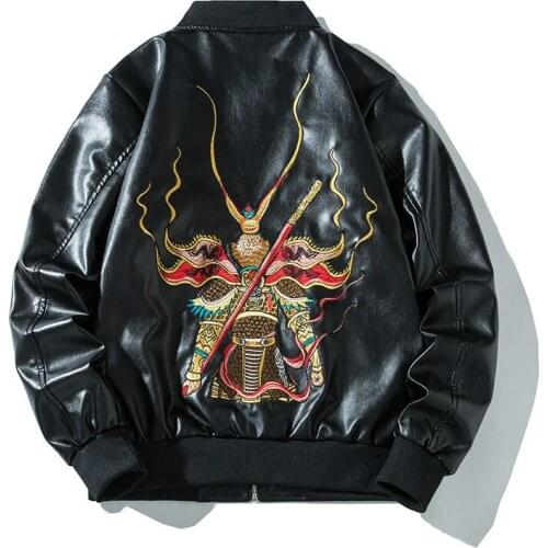 Autumn Pilot Male Pu Leather Jackets Motorcycle Men Embroidered Chinese Style Bomber Jacket Double-Sided Wear All-Match Fashion