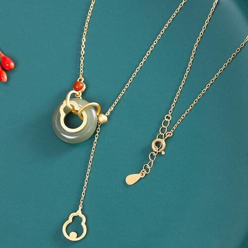 Double Gourd High-Grade Clavicle Necklace for Women Light Luxury Minority 2020 New Summer Cool All-Matching Jade