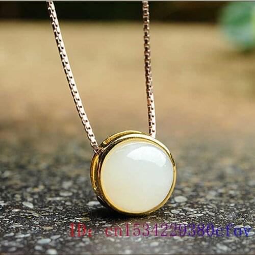 Natural White Hetian Jade Pendant Necklace Fashion Women Amulet Gifts Jewelry 925 Silver Chalcedony for