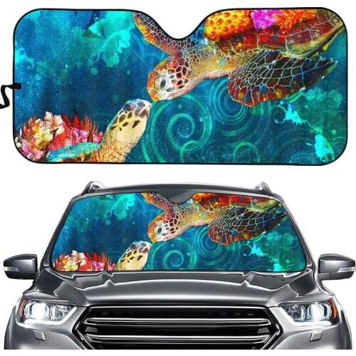 Polynesian Car Sun Shade Protector Blue Sea Turtle Auto Front Window Sunshade Covers Interior Windshield Protection Accessories