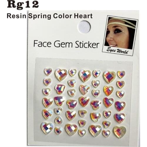 RG12 Spring Color Heart Shiny Resin stick on Eye Gem Jewels Sticker Makeup Sticker HER Gift for Dress up, Costume Party