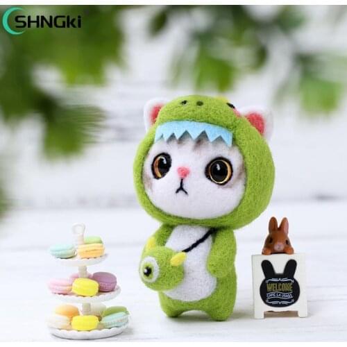 DIY Non Finished Women Handmade Pocket Animal Pet Doll Toy Wool Needle Felting Kit Cat Flower Head Decor