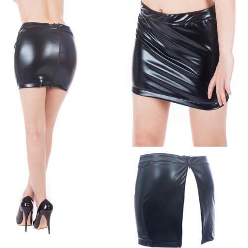 Sexy Wet Look Metallic Low Rise Full Back Zipper Hot Short Bodycon Mini Skirt Clubwear Dance Wear