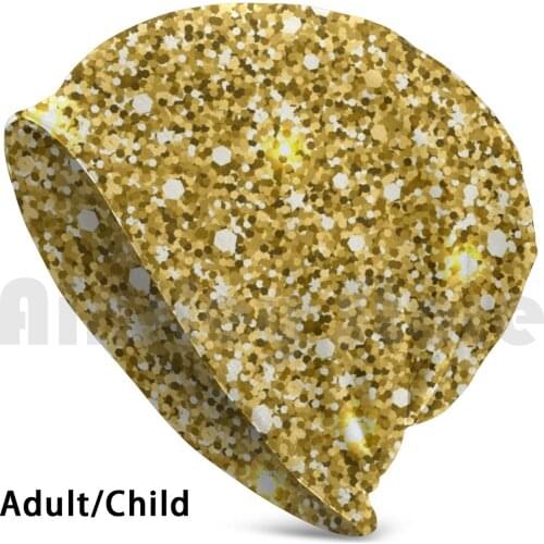 Gold Glitter Beanies Knit Hat Hip Hop Glitter Pattern Modern Foil Copper White Geometric Rose Gold Gold Stone