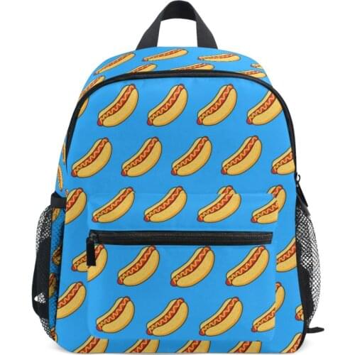 2020 blue Childrens School Backpack Cute Hotdog Print Pattern School Book Bags Cartoon Arts Girl Design Kids Students Bags