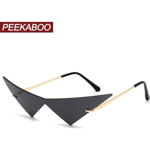 Peekaboo vintage sunglasses women rimless big metal gold male one piece female sun glasses cat eye green purple 202 summer party