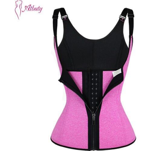 Atbuty Waist Trainer Vest Slimming Zipper and Hooks Waist Cincher Corset Loss Weight Neoprene Shaper with Straps