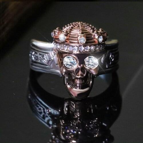 Vintage Cold Temperament European And American Punk Skulls Ring Silver Color Crystal Finger Ring Nightclub Jewelry