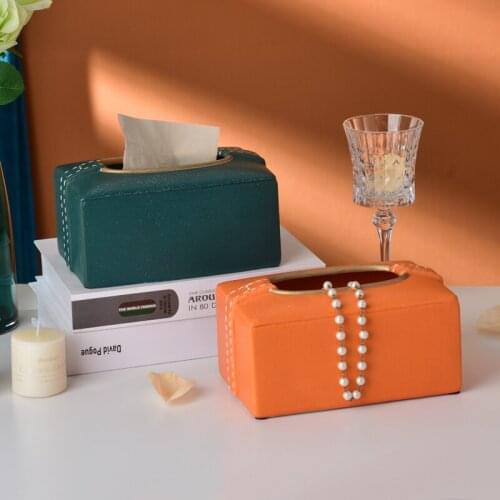 High-End Decorative Tissue Box Nordic Creative and Slightly Luxury Simple Leather Paper Extraction Box