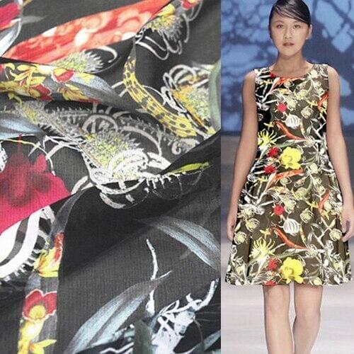 Colorful floral print 100% pure georgette silk fabric sheer 10momme 43" width by yard,SCG096