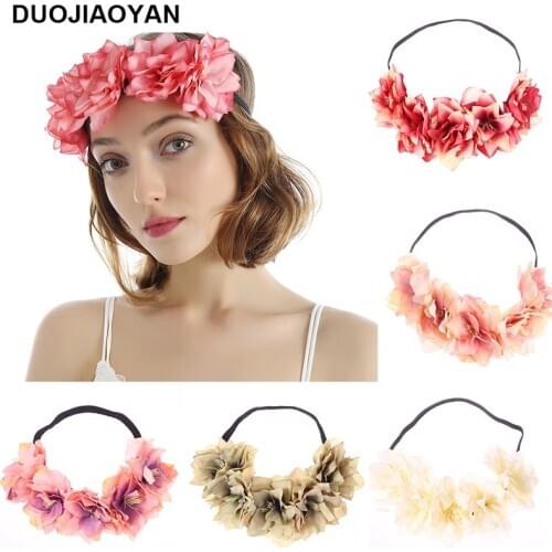 DUOJIAOYAN 2020 NEW Artificial Flower hairband Wreath headband Women Hair Accessories Stylish Color Elastic flower Crown