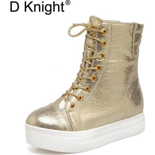 New Ladies Casual Lace Up Ankle Boots Fashion Gold Silver Black Women Sneakers 2018 Platform Shoes Woman Womens Winter Boots