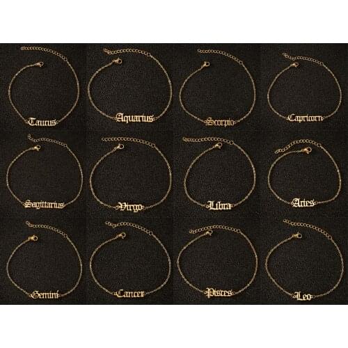 Jisensp Zodiac Sign Letter Anklet Bracelet for Women Hip Hop Jewelry Women Constellation Tobilleras Mujer Virgo Taurus Aries