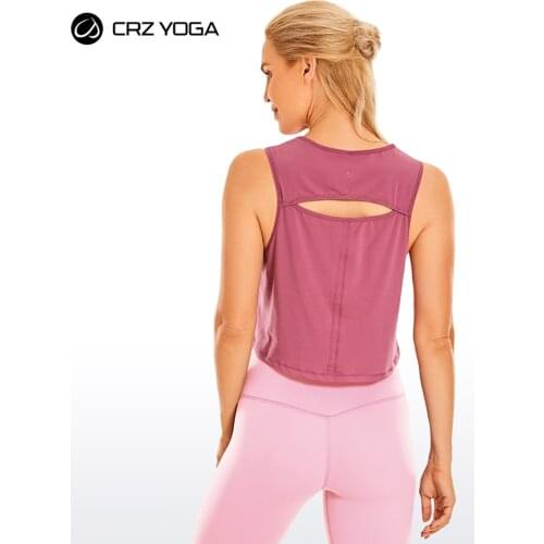 CRZ YOGA Womens Pima Cotton Workout Crop Top Open Back Activewear Exercise Yoga Tank Shirts