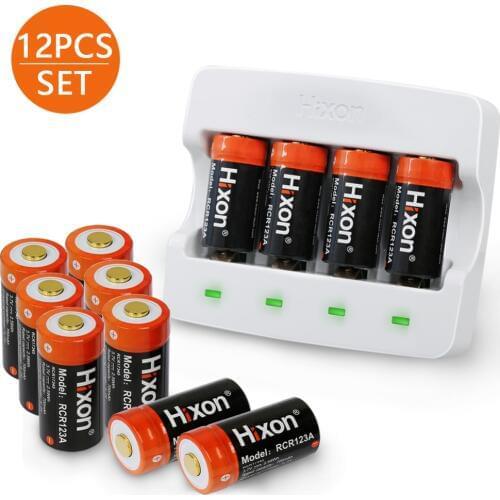 12pc Battery & charger 700mAh RCR123A 3.7V lithium ion 16340 rechargeable battery for Arlo HD camera and Reolink argus by Hixon