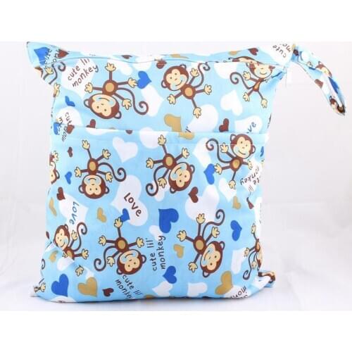 2Layer Reusable Cartoon Print Baby Cloth Diaper Wet Bags Waterproof Cloth Diaper Bags Zipper 37cm x 30cm