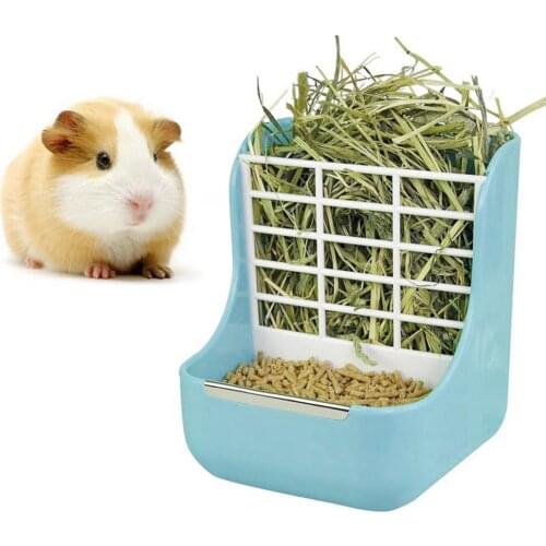 1Pc Plastic 2 in 1 Pet Rabbit Guinea Pig Chinchilla Hay Grass Feeder Rack Bowl Dispenser Storage Container Pet Products