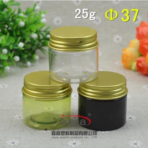 25 grams green/clear/brown PET Jar,25ml Plastic Jar with gold Aluminum cap Cosmetic Packaging Personal Care Sample Container