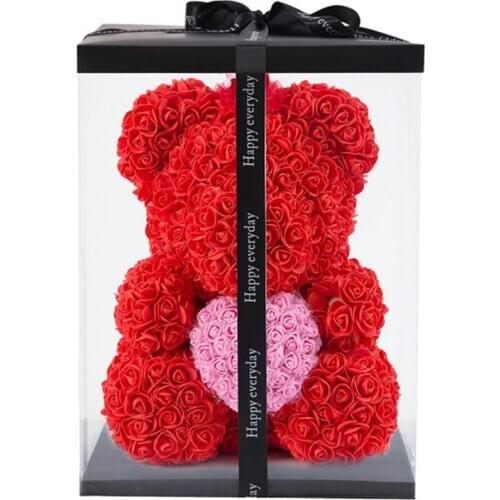 40cm Foam Rose Bear With Box Rose Artificial Flower Gift for Girlfriends Mother Wife Valentines Day Gift Home Decor