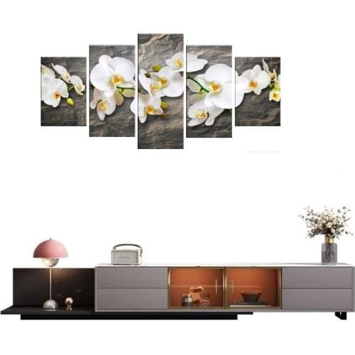 5 Panels Canvas Art White Flower Painting for Home Decor Orchid Canvas Wall Art Pictures for Living Room Decor ( No Frame)