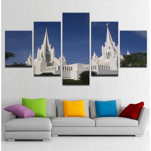 Canvas Pictures Home Decor Wall Art 5 Pieces Mormon Temple Paintings Living Room HD Prints Church Jesus Christ Poster Framework