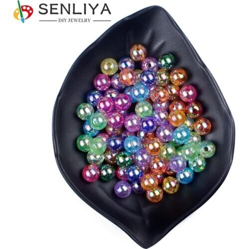 6/8/10/12mm DIY Handmade Necklace Bracelet Jewelry 50/100Pcs/Lot Colour AB Charms Round Acrylic Beads Loose Spacer Beads