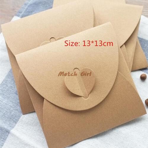 50pcs/lot-13*13cm Heart Clasp Kraft Paper CD DVD Storage Bags for Cover CD Packaging Envelopes Wedding Party Favor Gift Bags