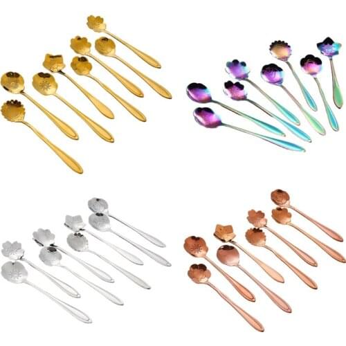 8Pcs Flowers Design Gold Spoon Long Handle Dessert Tea Coffee Mixing Spoon Stainless Steel Vintage Teaspoons Drink Tableware