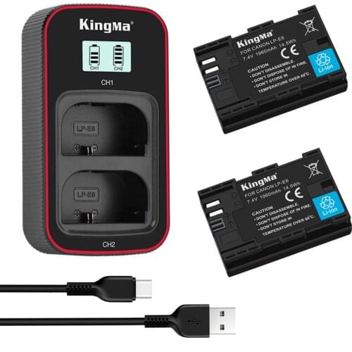 KingMa LP-E6 Battery (2pack) and LCD Dual Charger Kit For Canon EOS 5D4 5D3 5D2 5DS 5DRS 6D 7D 6D2 60D 60Da 7D2 70D 80D 90D