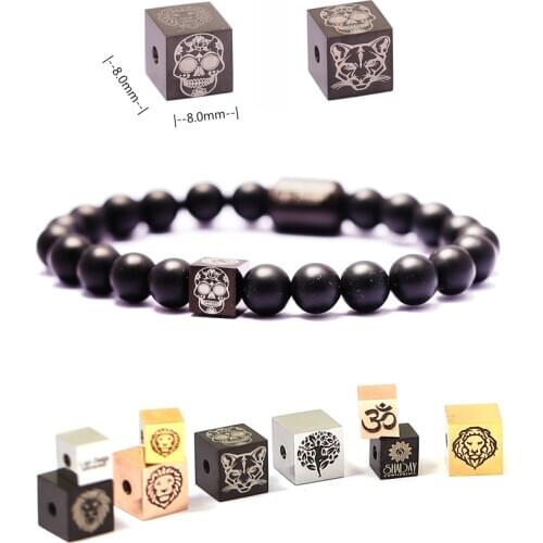 Free Shipping Laser Logo Engaraved 10Pcs 6mm & 8mm Fashion Square Tube 316L Stainless Steel Beads For Diy Jewelry Making