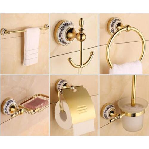 Free shipping brass and zinc alloy Bathroom Accessories Set,Robe hook,Paper Holder,Towel Bar,Gold bathroom sets