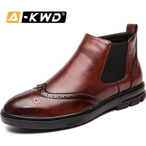 PU Leather Ankle Boots Men Winter Boots Work Shoes Men High Top Oxford Men Shoes Black Sneakers Man Side Zipper Leather Sneakers