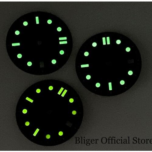 BLIGER fit NH35A Sterile 31mm Steel Polished Watch Dial Green Luminous Date Window