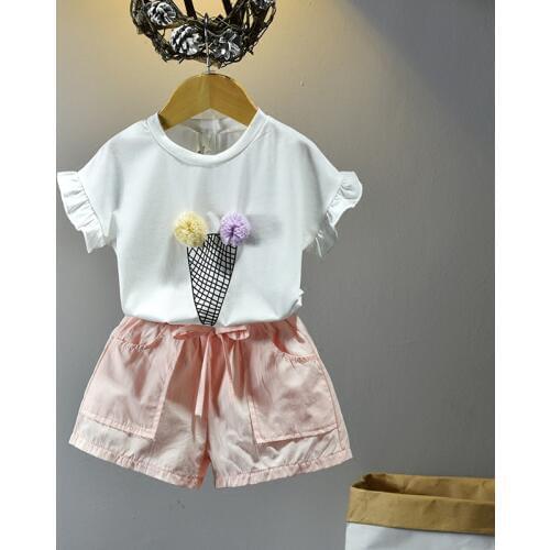 Summer kids baby girls sets children cool short-sleeved cotton T-shirt +shorts two pieces children suit fashion clothes for girl