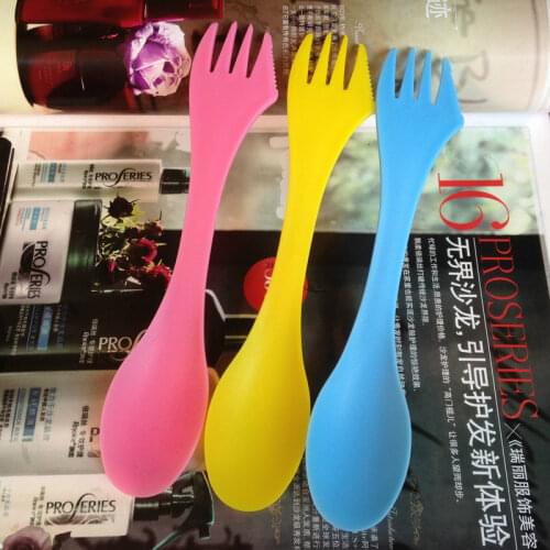 3 In 1 Spoon Fork Cutter Travel Hiking Picnic Utensils Plastic Spork Combo Travelling Gadget Cutlery Tableware Camping Equipment