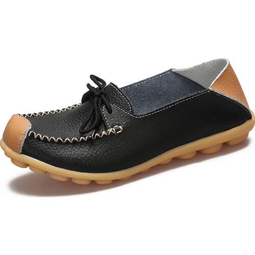 Fashion Women Flats Genuine Leather Loafers Casual Shoes Women Loafer Ballerina Slip On Shoes For Woman Creepers Black Flats