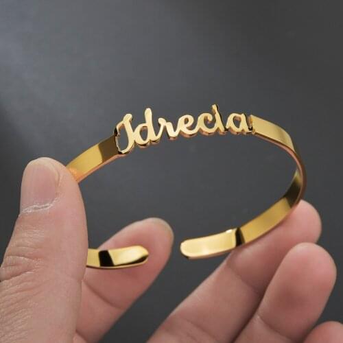 Customized Nameplate Bracelet Personalized Custom Name Cuff Bangles Women Men Rose Gold Stainless Steel Jewelry