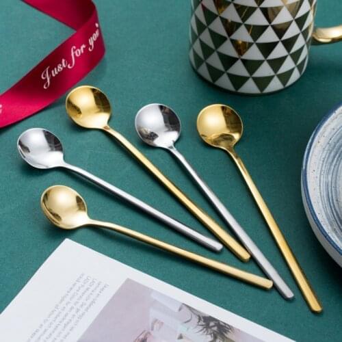 Stainless Steel Dinnerware Set Round Spoon Tea Spoon Dessert Coffee ice Cream Spoons Stirring Spoon Kitchen Accessories
