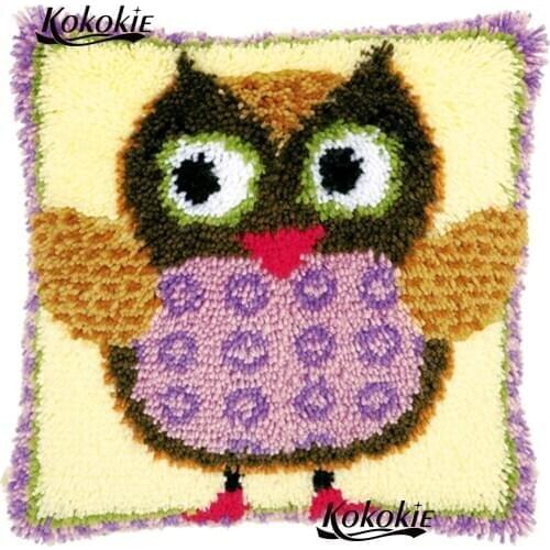 3D Latch Hook Pillow Kits Unfinished cartoon owl cushion blanket Cross-stitch Embroidery Pillowcase Crocheting Rug Kits