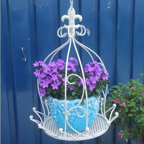 Vintage Metal Flower Basket Hanging Baskets Iron Flower Stand Receptacle Home Gardening Basket Outdoor Courtyard Decoration