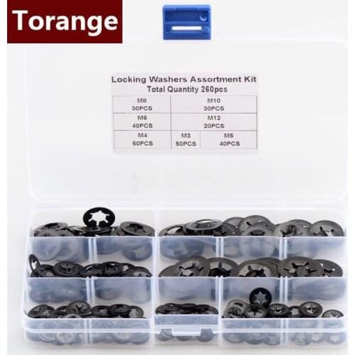 Push-on Locking Washers Star Nut Metal Quick Speed Star Nut Locking Fastener Assorted Kit 65Mn M3 -M12 washers Kit 260 Pcs