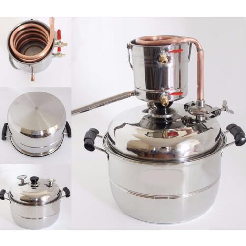 New 10L Litres 3Gal Copper Home Moonshine Still Water Distiller Vodka Grape Wine Making Essential Oil Pure Dew Brew Kit