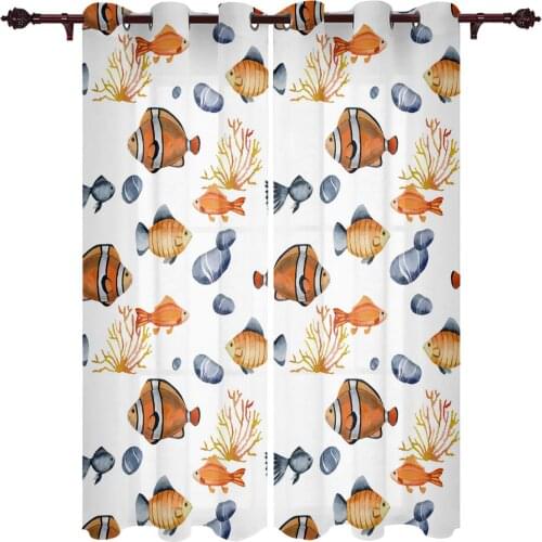 Kitchen Window Curtains School Of Fish Coral Color Adult Children Bedroom Decoration Living Room Hanging ClothTreatment Curtains