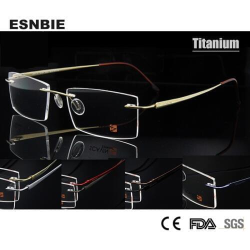 ESNBIE New Mens Rimless Eyeglasses Frame Titanium Ultralight Memory Square Optical Frame Men 7 Colors available